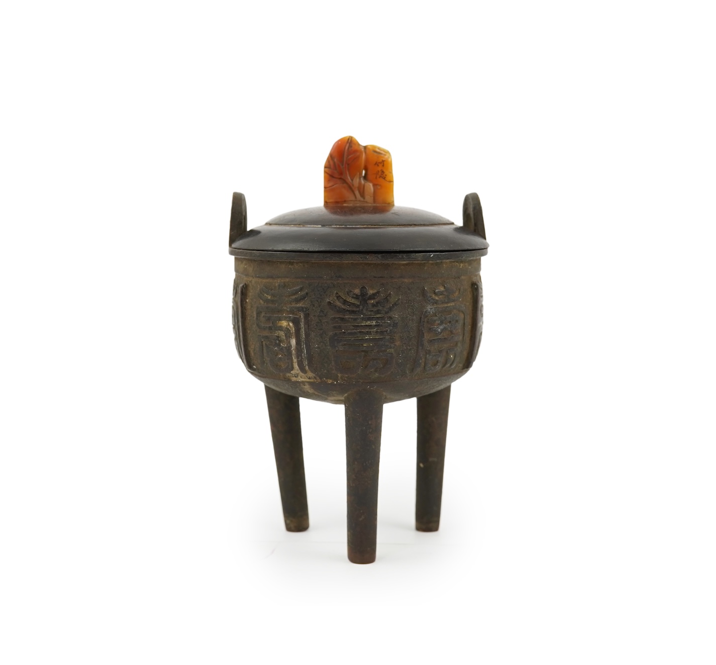 A Chinese bronze tripod censer and cover, ding, late Ming Dynasty